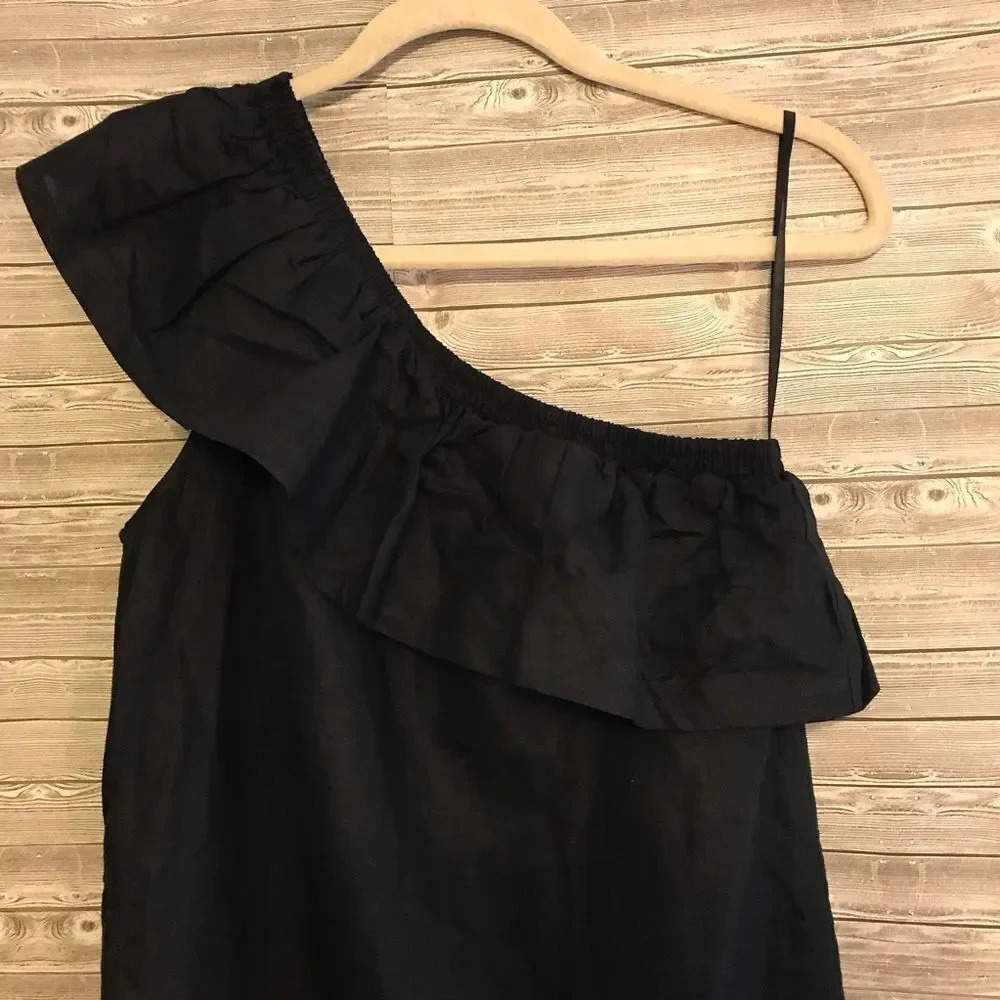 NWT J. Crew One Shoulder Ruffle Black Dress Sz S - Picture 3 of 9
